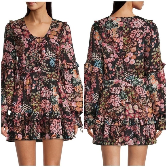NWT Ted Baker Hendria Ruffle Trim Mini Dress Long Sleeve Floral Romantic Sz 0 XS - Picture 17 of 17
